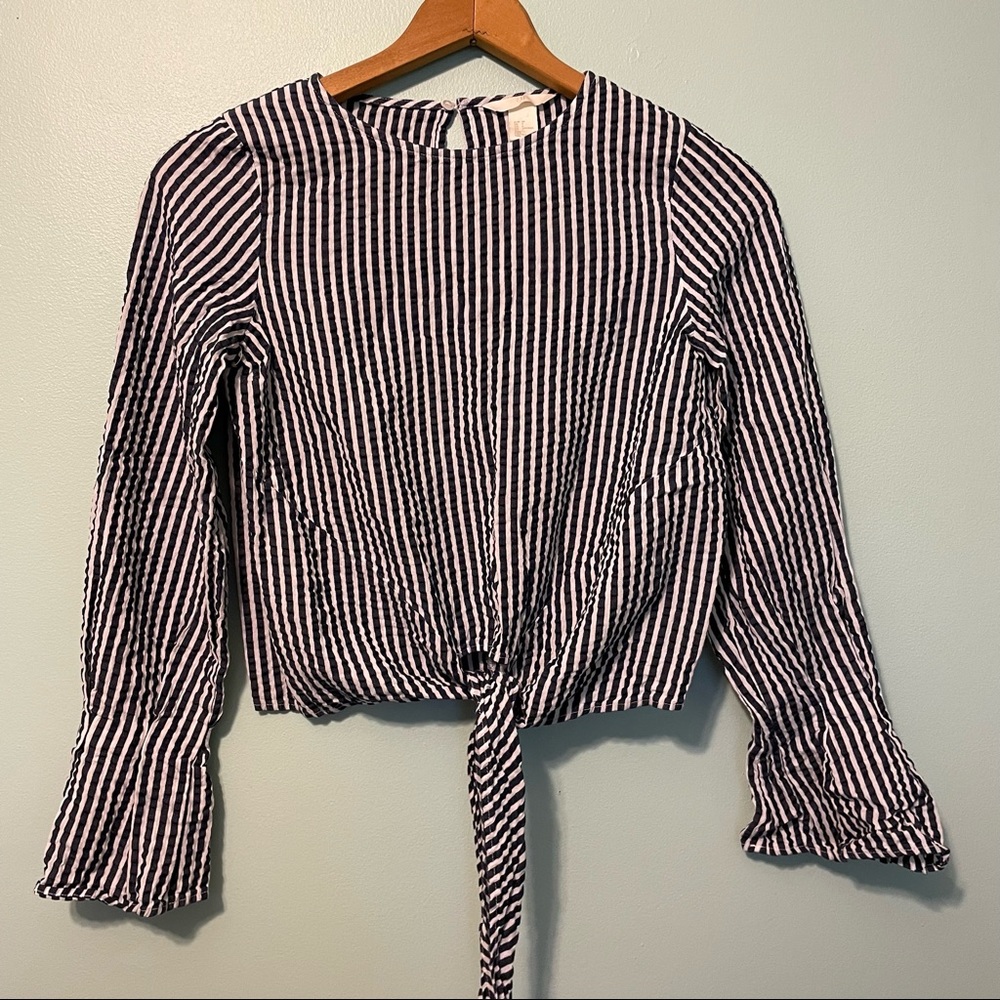 H&M Tie Front Stripes Long Sleeve Top